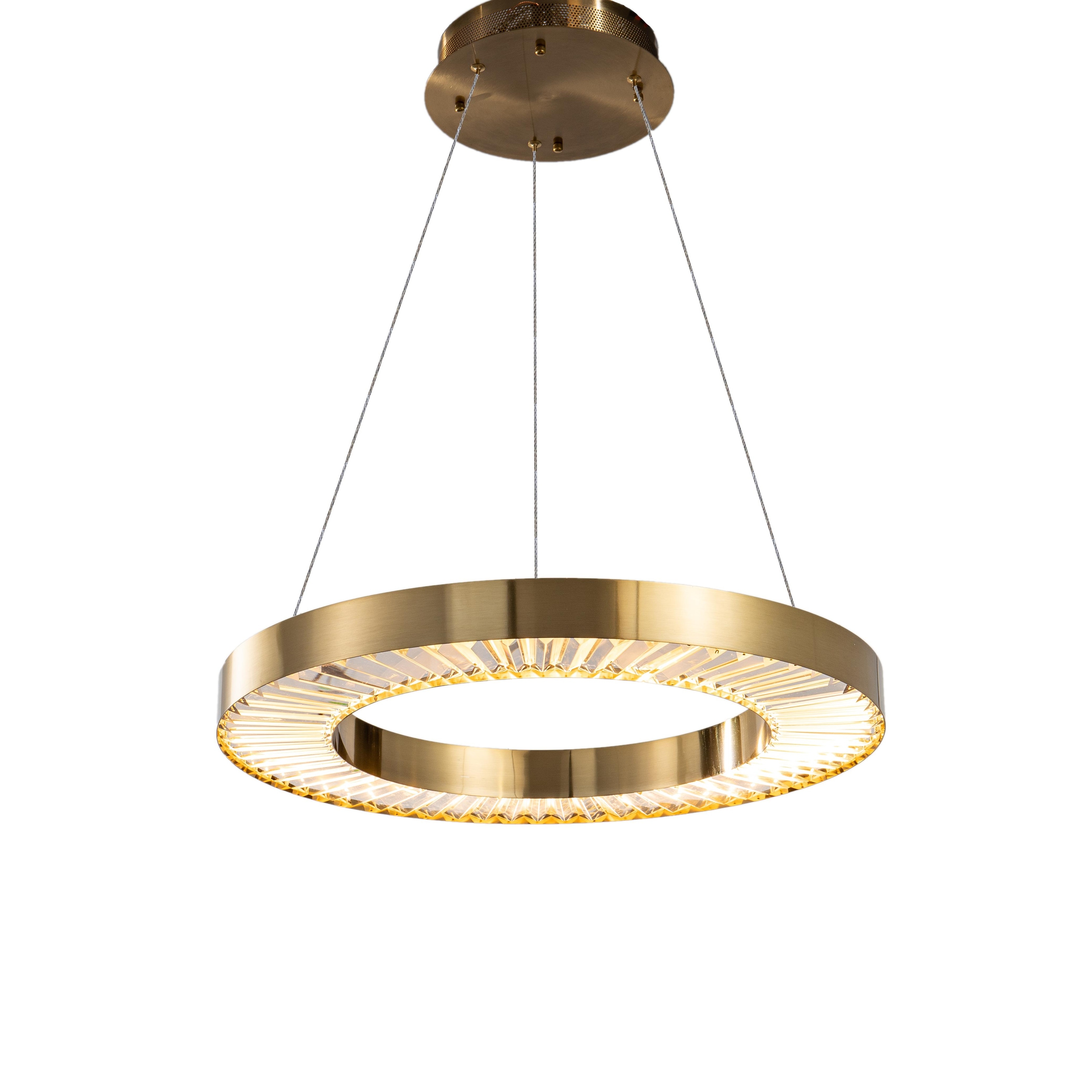 Transitional 1-Light Gold LED Chandelier With Clear Crystals