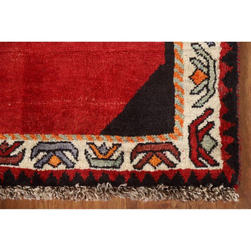 Geometric Red Shiraz Persian Vintage Area Rug Handmade Wool Carpet - 3'0"x 5'3"
