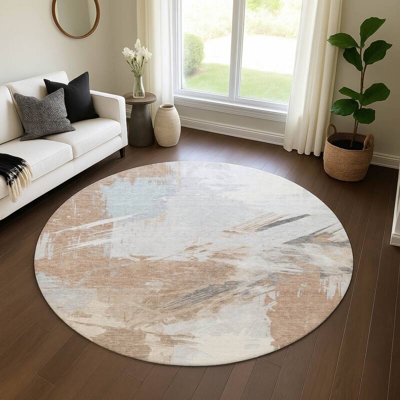 Premium Washable Super Soft Modern Brushstrokes Mayfield Rug - Paprika - 8' x 8'