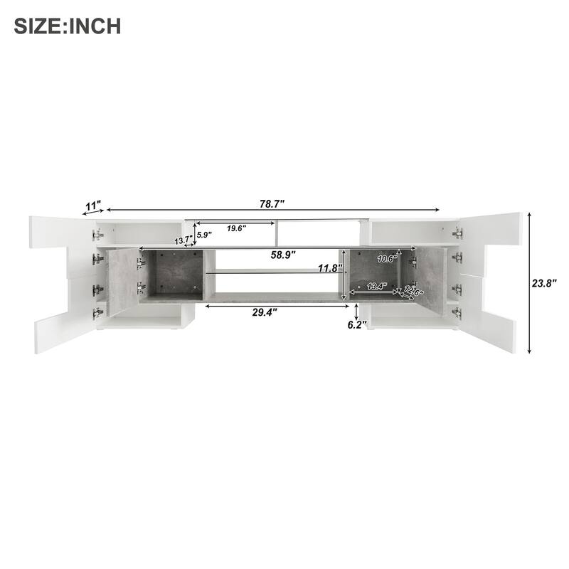 Grey 78.7" TV Stand with Illuminated Glass Shelves & LED for TVs Up to 88"