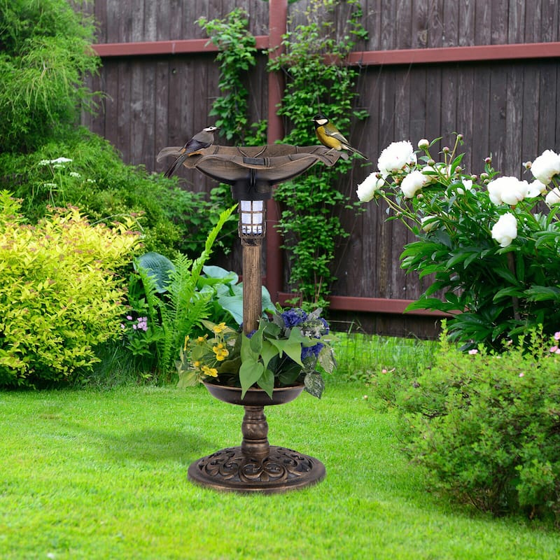 Gymax Solar Bird Bath Standing Pedestal Birdbath & Feeder Combo w/