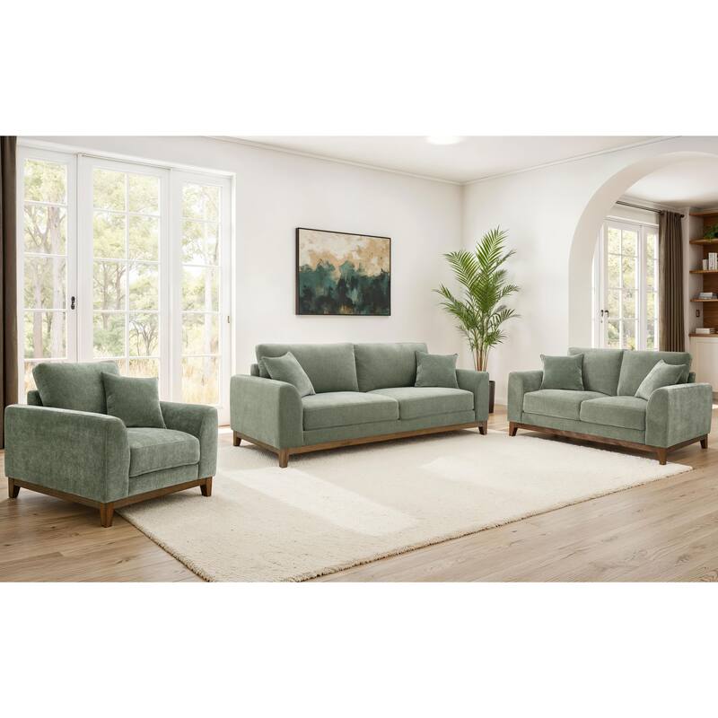 Furniture of America Lurek Mid Century Modern 3-Piece Chenille Sofa Set - Olive Green
