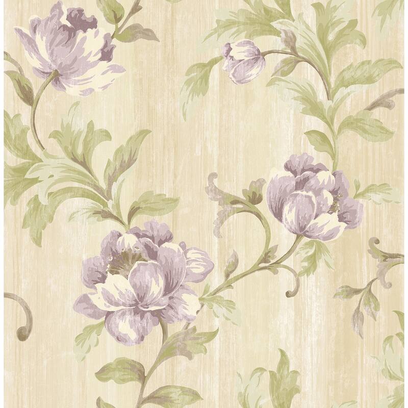 Seabrook Designs Priyanka Floral Trail Unpasted Wallpaper - 20.5 in. W x 33 ft. L - Metallic Parchment & Grape