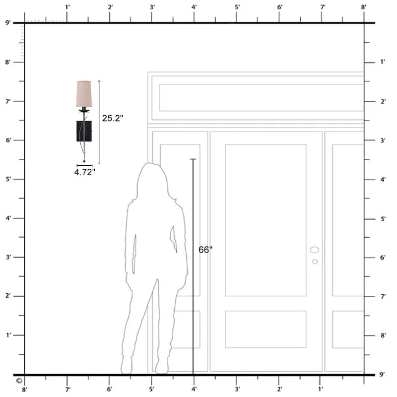 1-Light Matte Black Metal Wall Sconce Cone-Shaped Beige Linen Shade