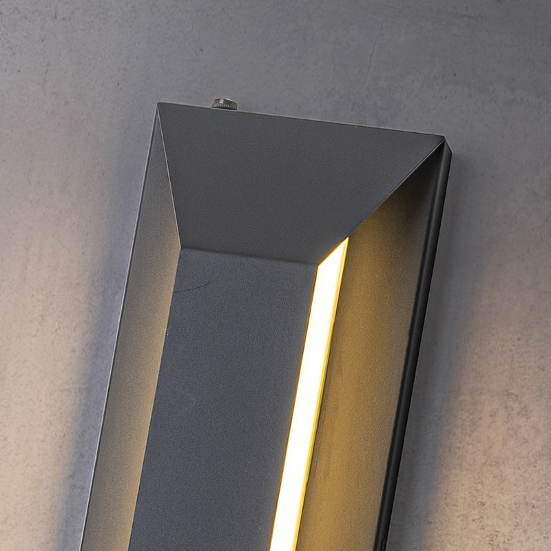 CraftHome H22" Dawn Modern Outdoor Wall Light Integrated LED Exterior Wall Sconce with Black Trapezoid Design and Acrylic Shade