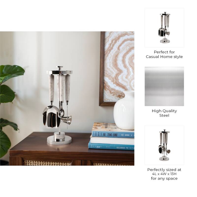 Metal Stone Utensil Display Decorative Sleek Stand Modern Accent - 4" x 4" x 13"