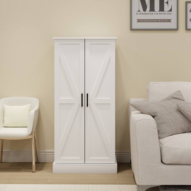 Anmytek 50" White LED Kitchen Pantry Cabinet Freestanding Storage Sideboard