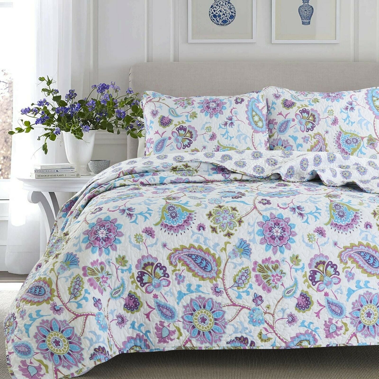 Cozy Line Lavender Purple Blue Floral Paisley 3-Piece Quilt Set On Sale  Bed Bath  Beyond 32585760