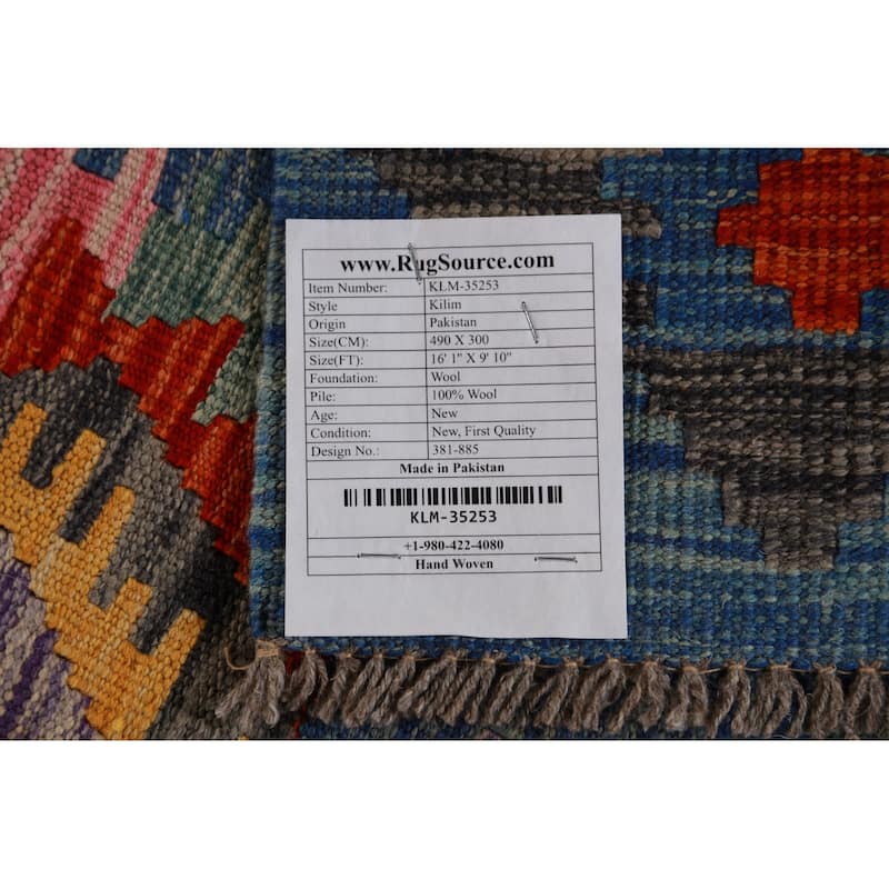 Geometric Kilim Oriental Large Rug Flatweave Dining Room Wool Carpet - 9'10"x 16'1"
