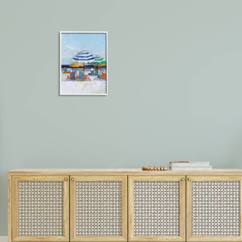 Stupell Calm Beach Umbrella People Relaxing Ocean Shoreline Framed Wall Art - Multi-Color