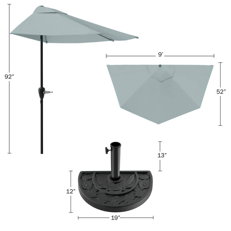 Pure Garden 9ft Half Umbrella with Base