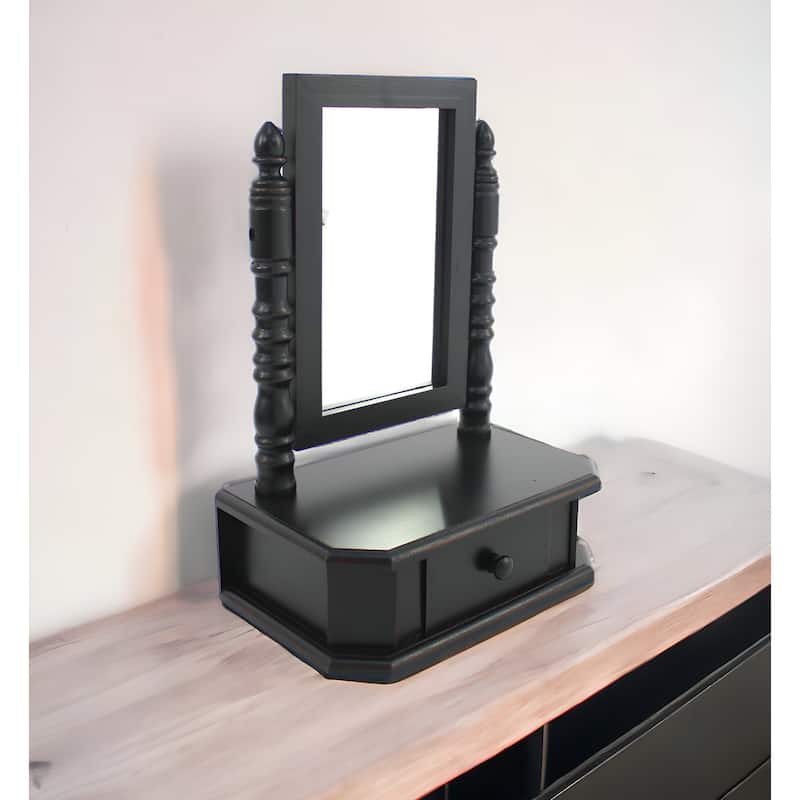 HomeRoots 20" Black Wood Framed Freestanding Mirror - Black