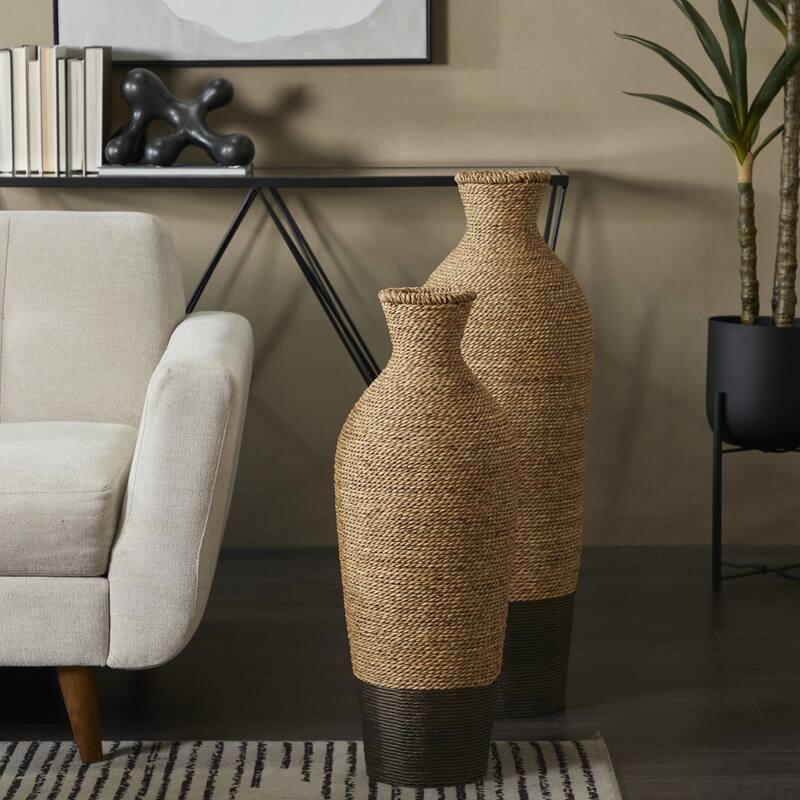 Seagrass Handmade Tall Woven Floor Vase - Brown - Roche River Decor