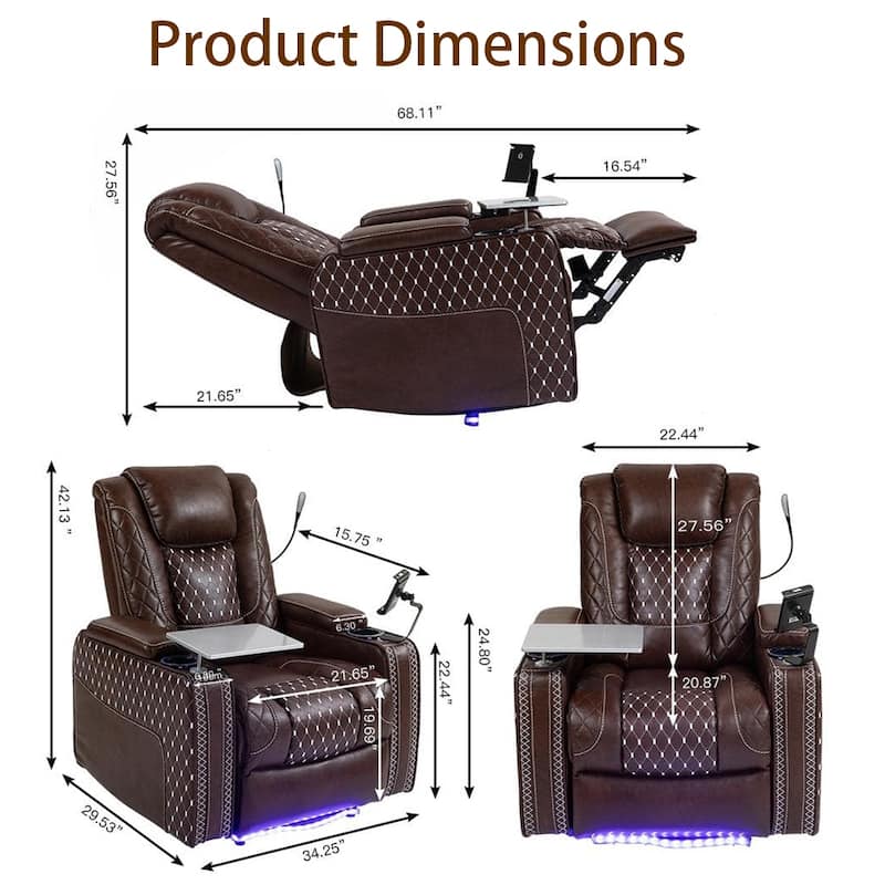 Zero Gravity Power Recliner, PU Recliner with Cup Holder/ Laptop Table /Phone Holder/ Light/ LED