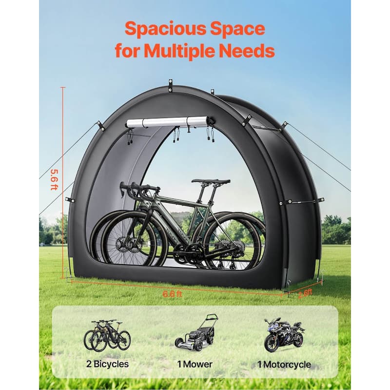 Black Waterproof Outdoor Bike Shed for 1-2 Bicycles Fan-Shaped Oxford Cover with Dual Access Doors - 1 to 2 Bikes