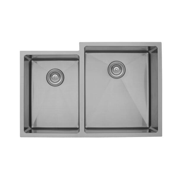 Karran 33" Undermount Double Bowl Stainless Steel Kitchen Sink. Opens flyout.