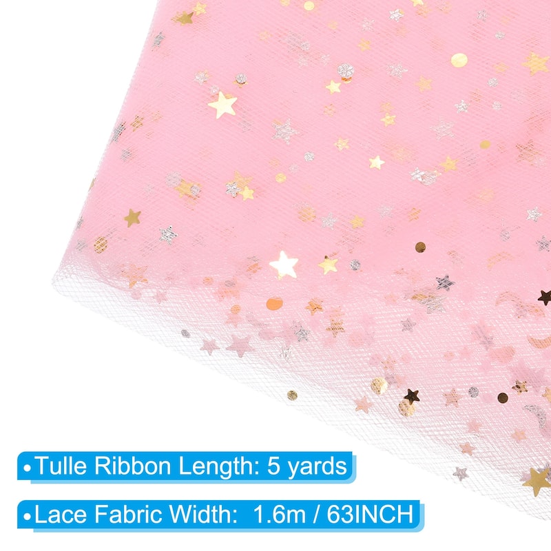 Tulle Fabric, 63inch Glitters Tulle Fabric Rolls Ribbon for Decoration - Pink - 5 Yards
