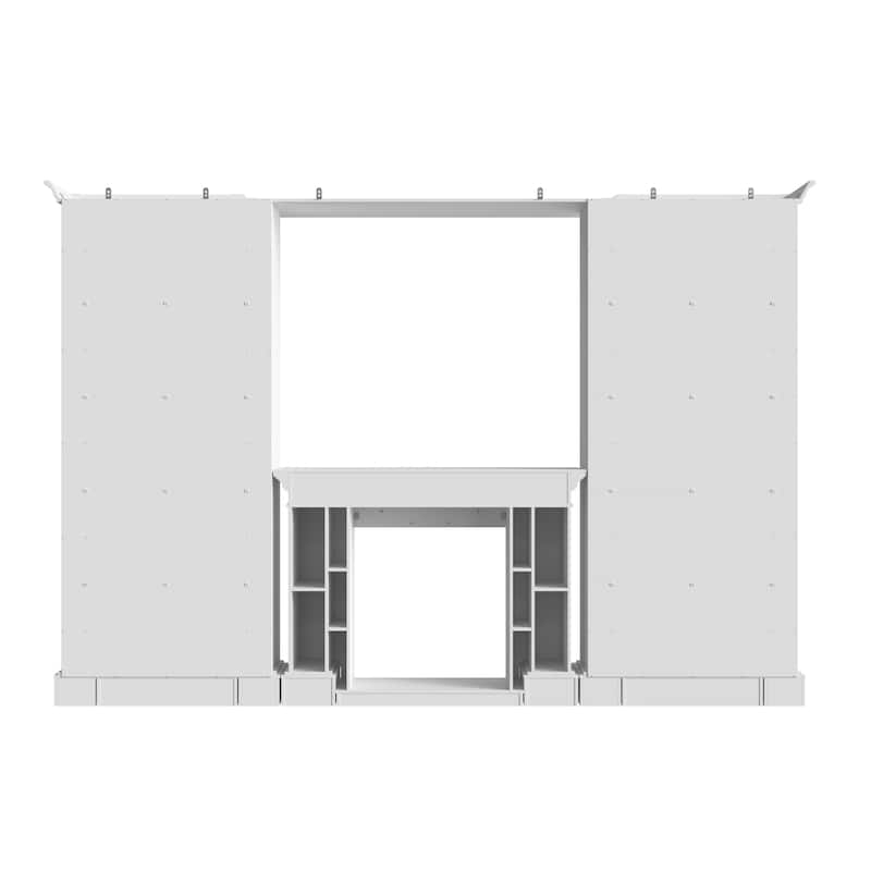 Electric Fireplace Mantel with Bookshelves, 115.5" Entertainment Center with Built-in Shelving