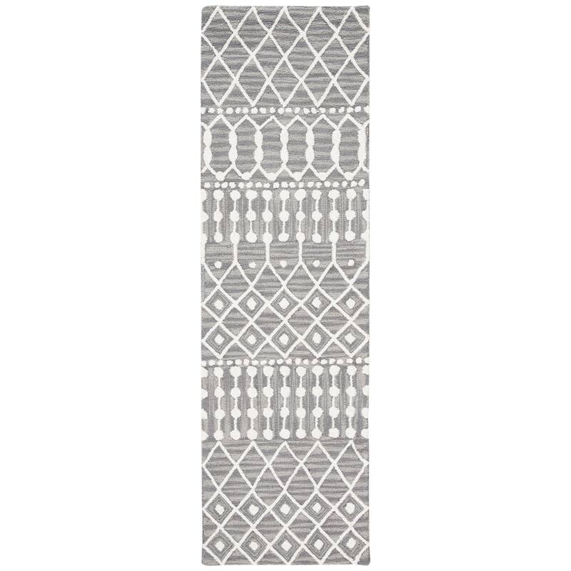 SAFAVIEH Handmade Blossom Orit Moroccan Wool Rug - 2'3" x 13' Runner - Grey/Ivory
