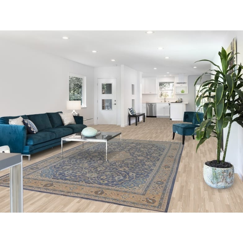 Hand Knotted Oriental 100% Wool Carpet Traditional Floral Navy Blue & Blues Sarouk Area Rug - 10' 4'' X 6' 8''