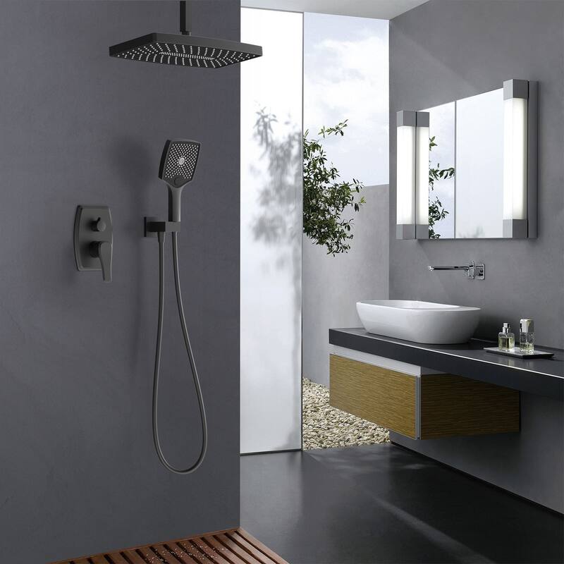 GIVINGTREE Single Handle 3 Spray 14 In.rectangular Ceiling Mounted Shower Faucet With Valve