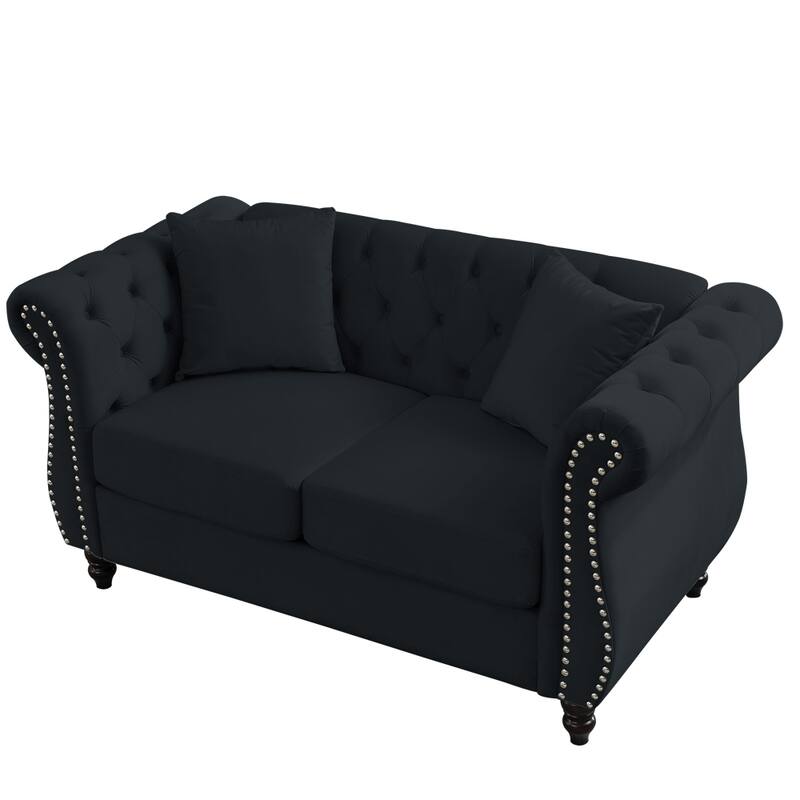 58.8" 2 Seater Velvet Sofa with Rolled Arms and Two Pillows