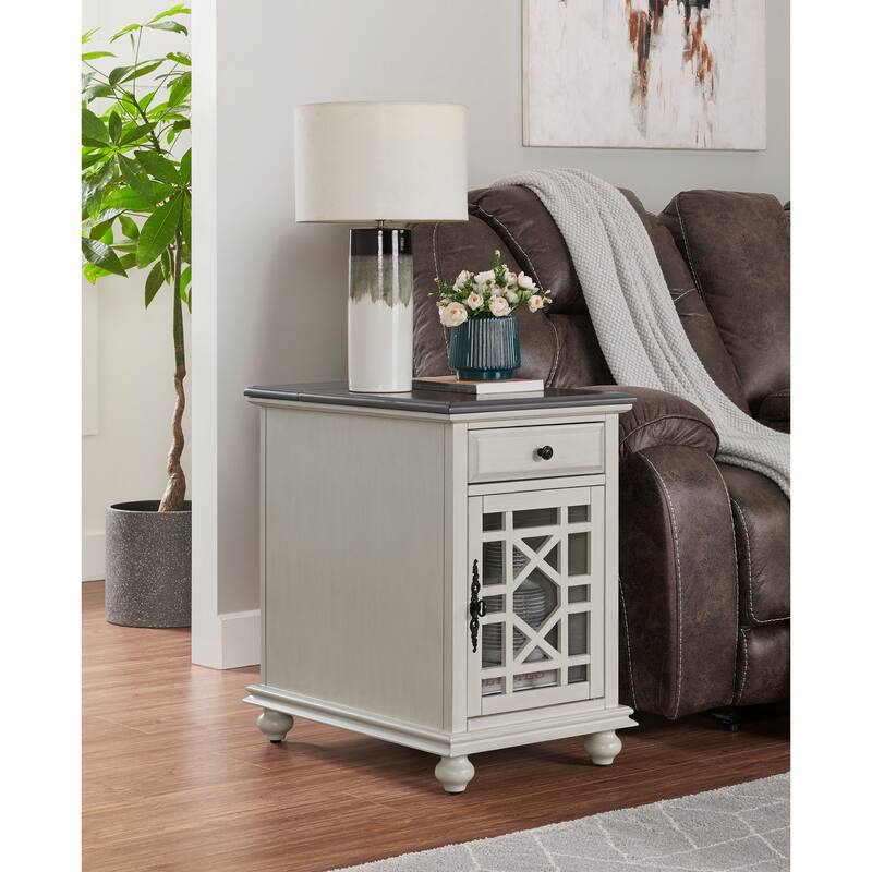 Elegant Chairside Table with Power by Martin Svensson Home - White with Grey Top