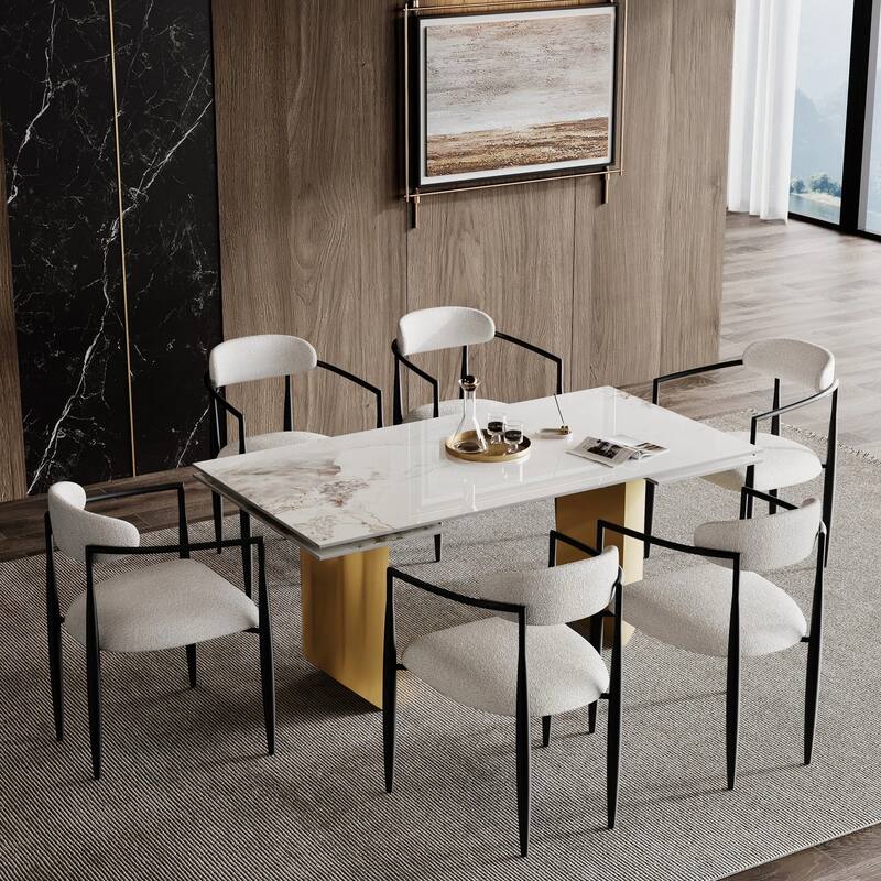 94.48" Extendable Rectangular Sintered Stone Dining Table For 6-10 Person