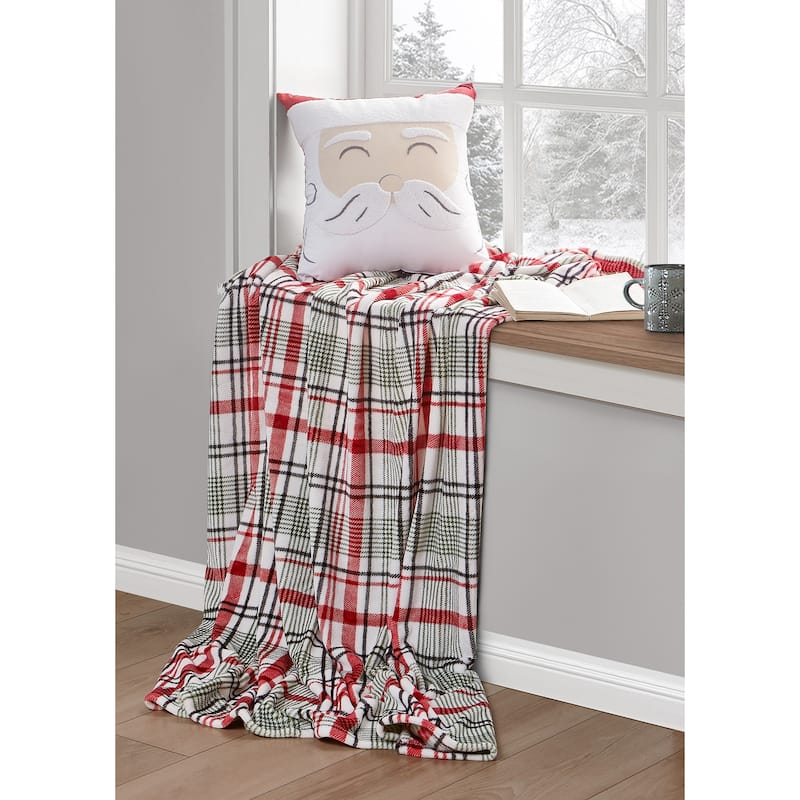 Santa's Plaid Microplush Throw and Décor Pillow Set