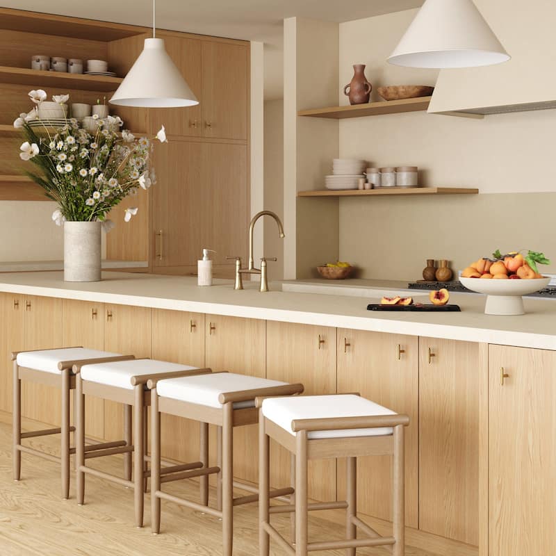 Kirsten Scandinavian Backless Wooden Bar Stool, Boucle Bar Stool with Tapered Solid Wood Legs