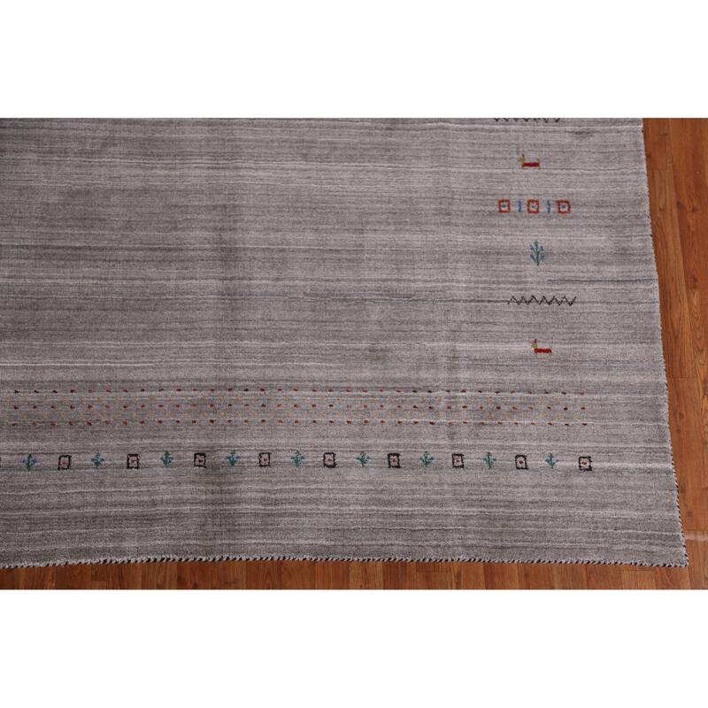 Hand Knotted Oriental 100% Wool Carpet Tribal Animal Pictorial Greys & Charcoal Gabbeh Area Rug - 9' 10'' X 7' 10''