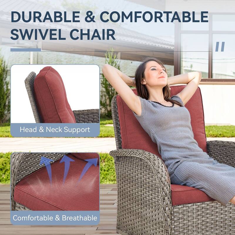 Gymojoy Swivel Patio Chair & Table 3 Piece Outdoor Furniture Set