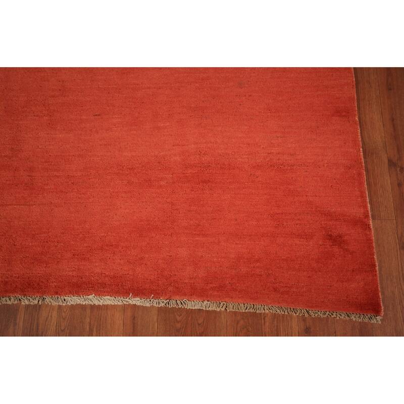 Modern Gabbeh Area Rug Hand-Knotted Orange Wool Carpet - 6'7" x 9'6"