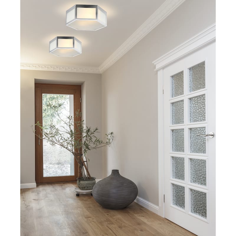 Cadence Hexagon Metal/Frosted Glass LED Flush Mount, Chrome by JONATHAN Y