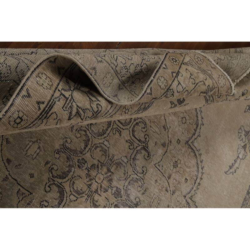 Traditional Tabriz Persian Vintage Beige Wool Carpet - 9'6" x 12'7"
