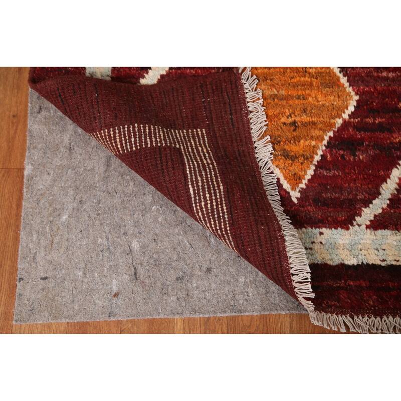 Hand Knotted Oriental 100% Wool Carpet Modern Geometric Red Moroccan Area Rug - 9' 10'' X 6' 8''
