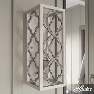 Hunter Gablecrest 1-Light Wall Sconce - Bathroom, Hallway, Bedroom - Modern Farmhouse, Distressed - Damp Rated!