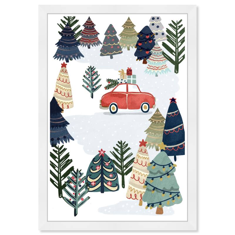 Wynwood Studio Prints Holiday and Seasonal Holiday Decorative Drive Green and Dark Orange Scandinavian Wall Art Canvas Print