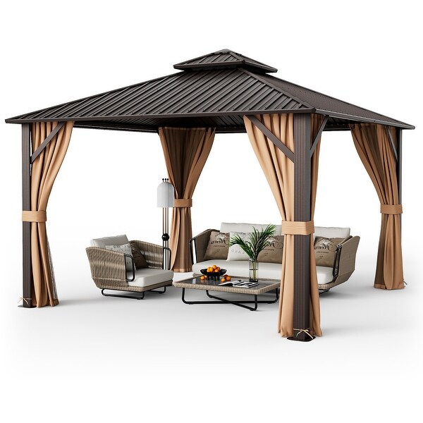 Gymax 12' x 12' Double-Roof Hardtop Gazebo with Galvanized