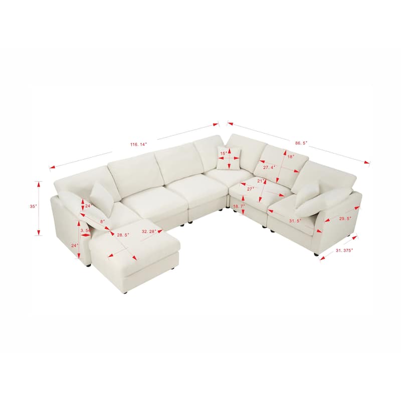 Warenne 7-Piece combination sofa chair, L-Shaped with Cushions
