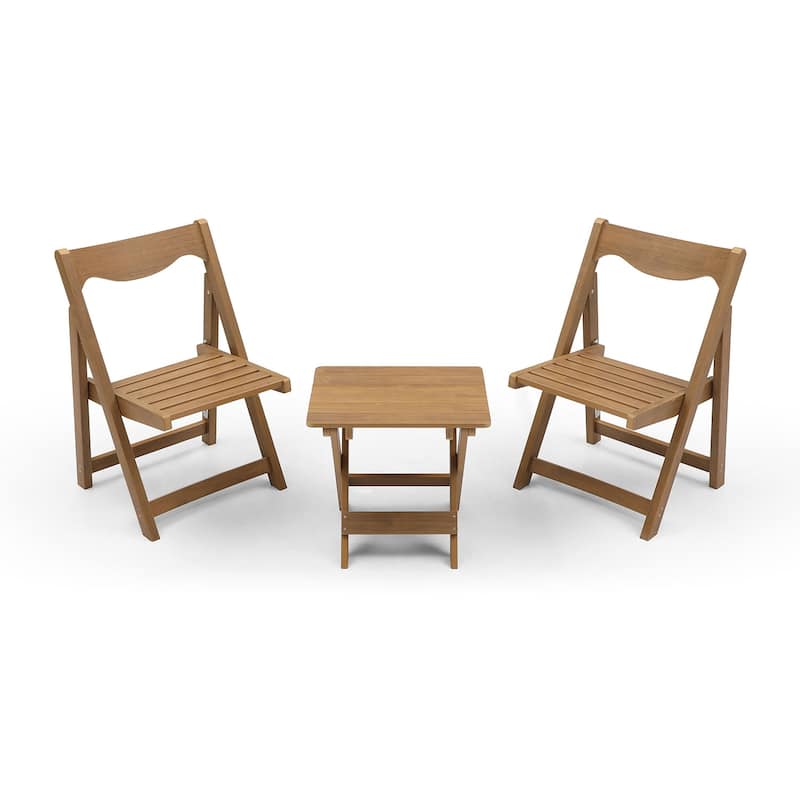 Outdoor Bistro Set Foldable Small Table And Chair Set With 2 Chairs And Rectangular Table, Teak - Teak