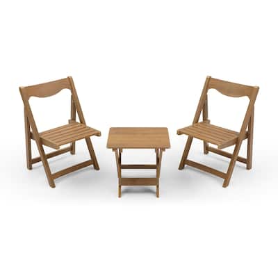 Outdoor Bistro Set Foldable Small Table And Chair Set With 2 Chairs And Rectangular Table, Teak