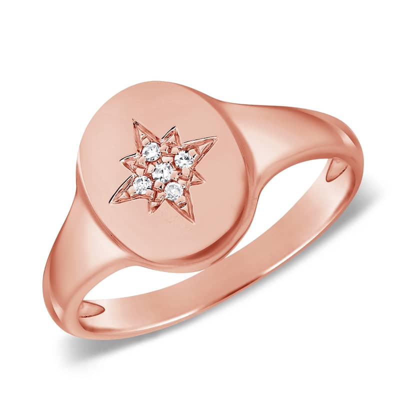 Joelle Collection Joelle Collection Diamond Signet Ring 14K Gold Pinky Ring For Her Size 4 - Rose