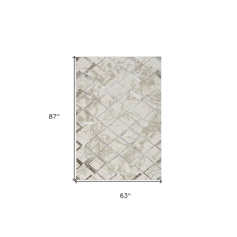 Power Loomed Geometric Modern Non Skid Stain Resistant Area Rug - 87' X '63' X '0.39