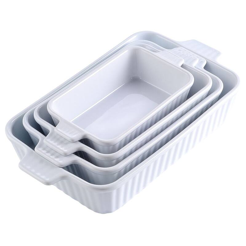 MALACASA Series Bake.Bake, Rectangle Porcelain Bakeware Set - Set of 4 - White