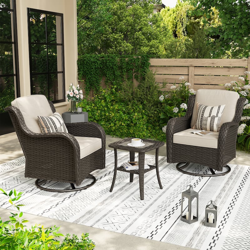 OVIOS 3-piece Patio Wicker Swivel Chair Set