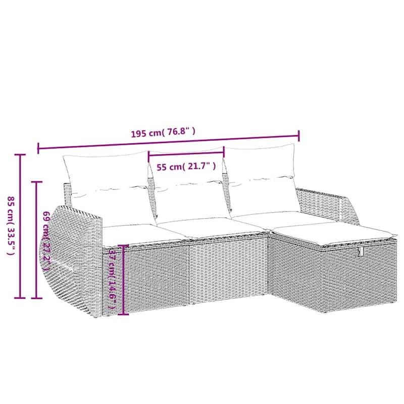 Modular Outdoor Corner Sofa Set with Cushions - 21.7" x 24.4" x 27.2"