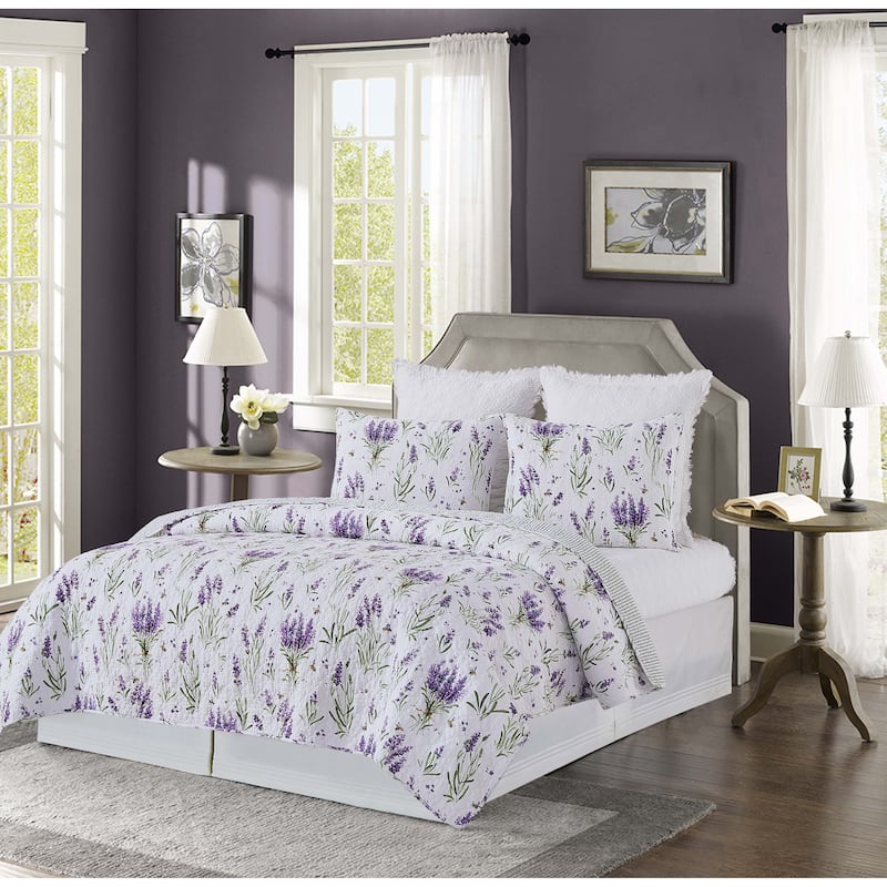 Lavender Fields Cotton Reversible Machine Washable Quilt Set