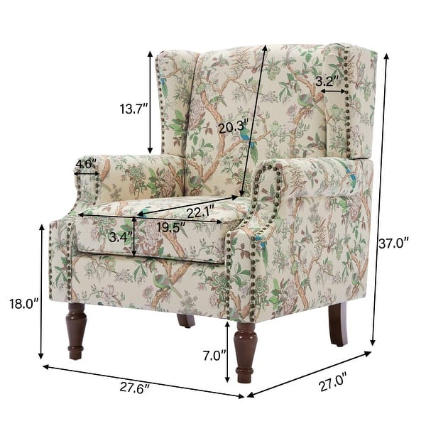 dimension image slide 5 of 8, 2 Set Transitional Patterned Wingback Accent Chairs with NailHead