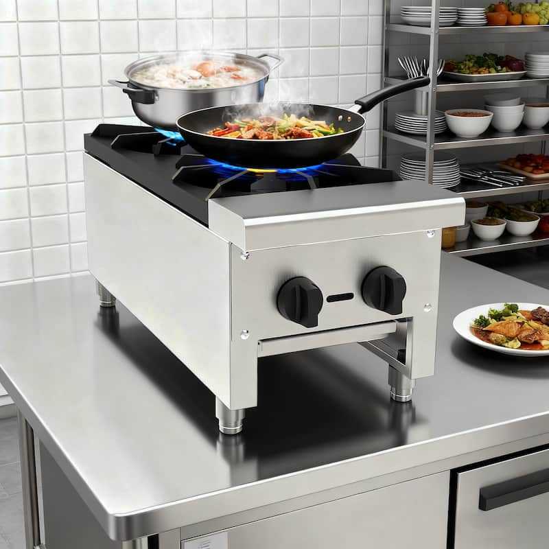 Gas Stove with 2 Burners,Propane Countertop Cooking Stove Range,StainlessSteel Gas Hot Plate,Cooking Equipment,56,000BTU - Silver